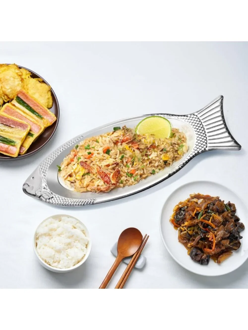 6 Pack Fish-Shaped Serving Platters - Stainless Steel Sizzling Trays for